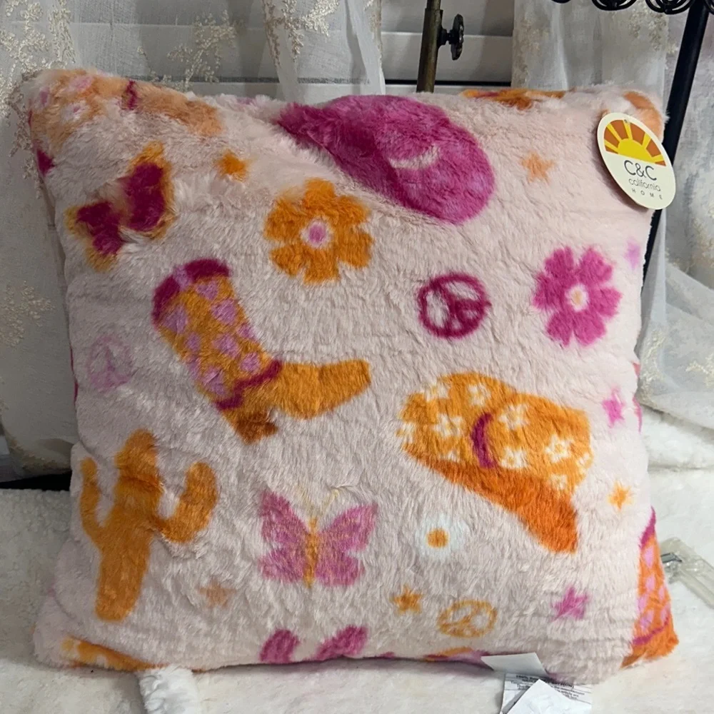 C&C California cowgirl themed fleece pale pink pillow